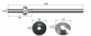 Haste Telha + Porca + Arruelas 5/16 x 600 R55 Inox-316 -10 peas